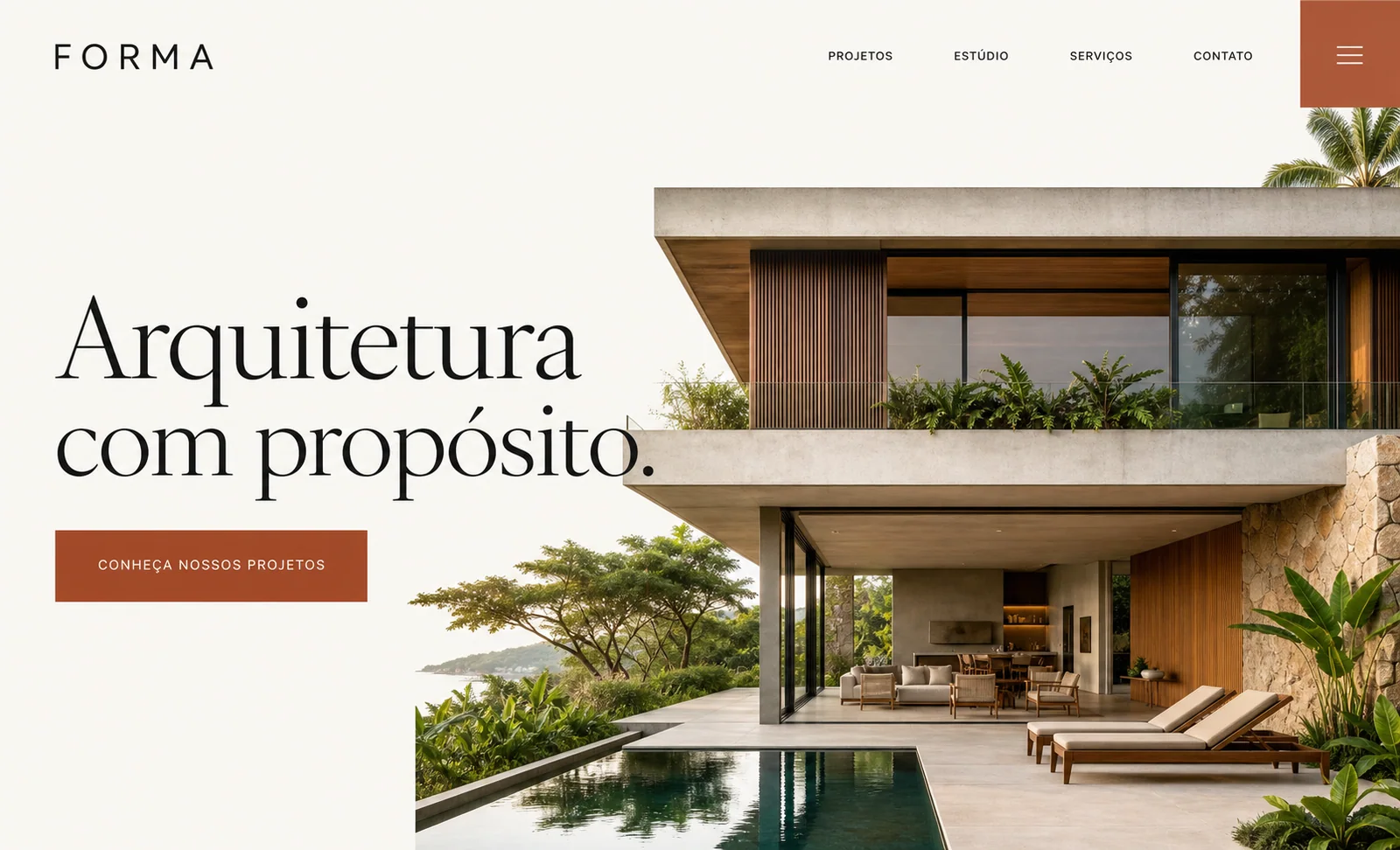 Conceito de landing page premium para um estúdio de arquitetura