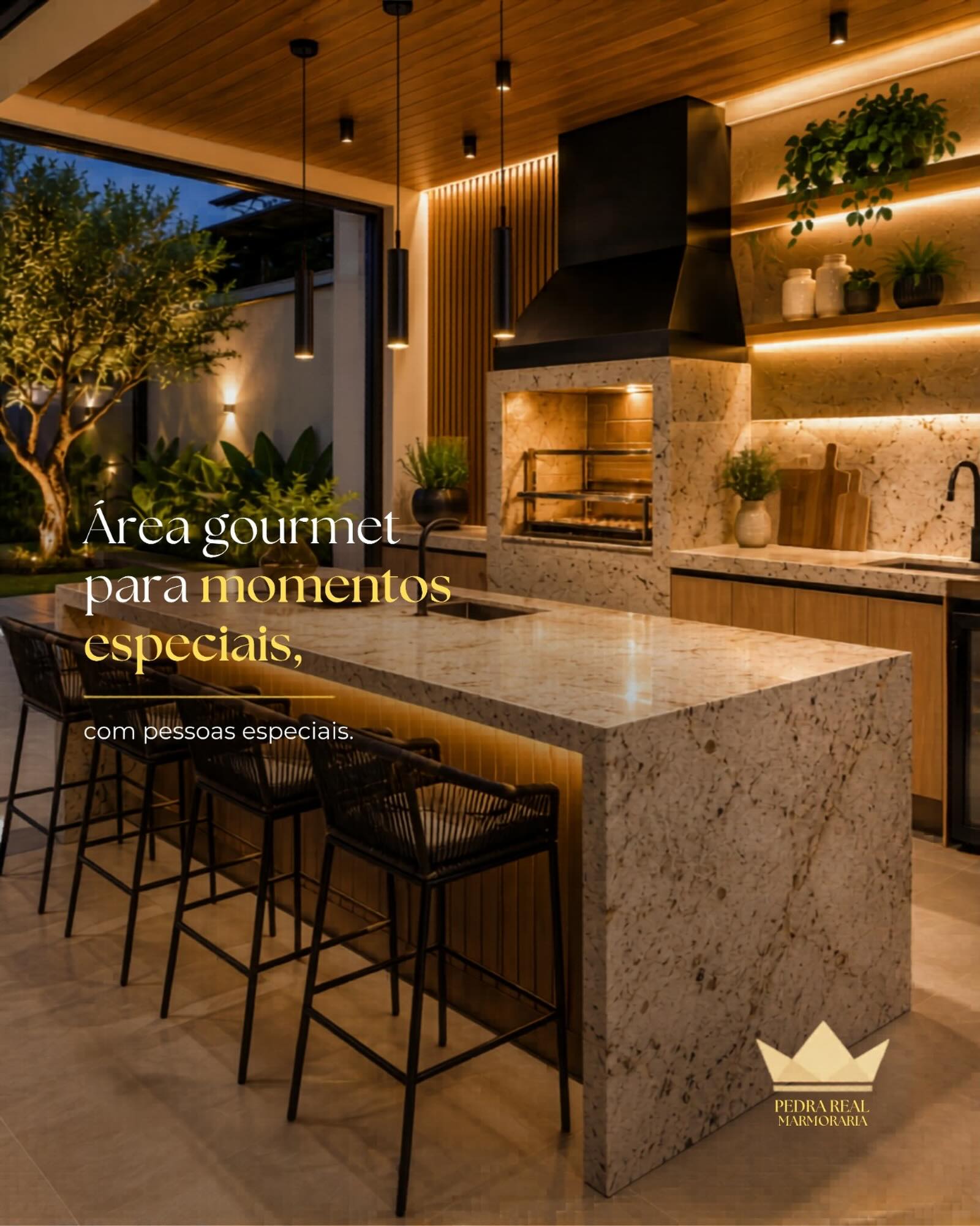 Cozinha em mármore apresentada no projeto da Pedra Real